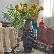 Load image into Gallery viewer, Vintage Brown Bamboo Woven Floor Standing Vase
