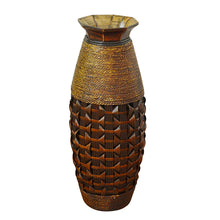 Load image into Gallery viewer, Vintage Brown Bamboo Woven Floor Standing Vase
