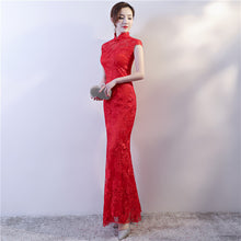 Load image into Gallery viewer, Long Mermaid Qipao with Lace Embroidery Details
