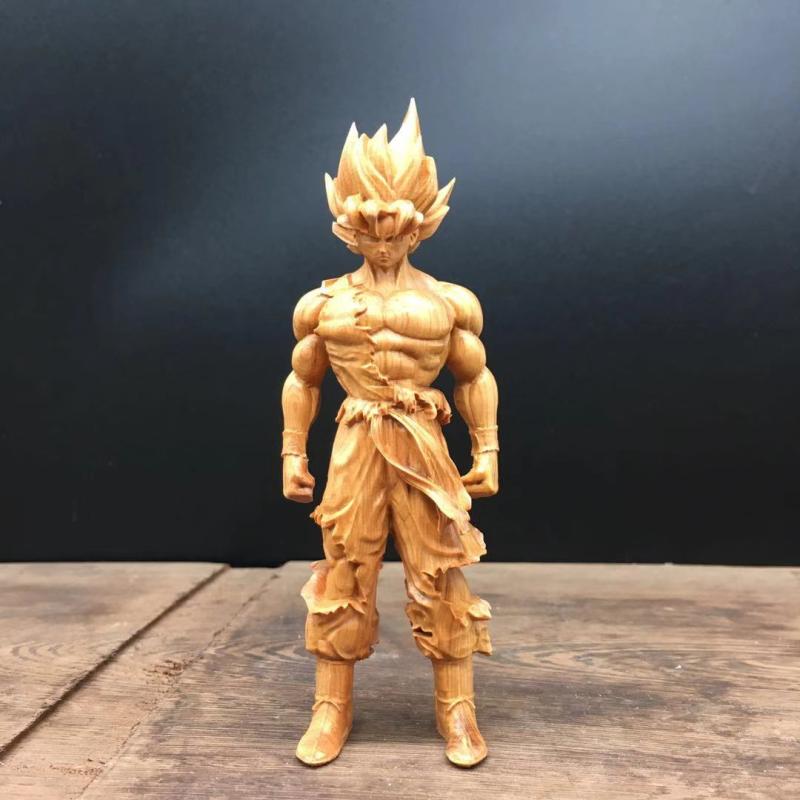 Wood Hand Carved Super Saiyan Goku Figurine