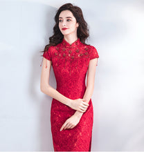 Load image into Gallery viewer, Mandarin Collar Red Wedding Cheongsam Dresss
