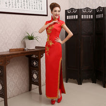 Load image into Gallery viewer, Chinese Brocade Floral Lace Embroidery Bridal Cheongsam Dress
