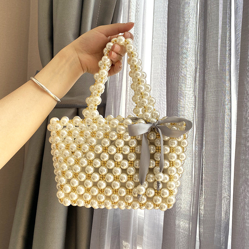 Womens Beaded Pearl Tote Handbags