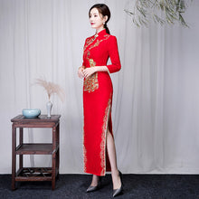 Load image into Gallery viewer, 3/4 Sleeve Embroidery Wedding Qipao Dress
