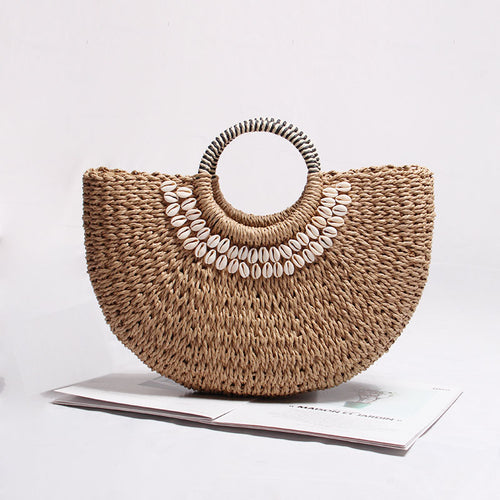 Round Handle Woven Straw Tote Bag