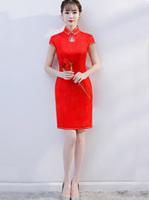 Load image into Gallery viewer, Cap Sleeve Wedding Cheongsam Short Dress
