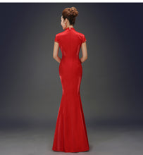 Load image into Gallery viewer, Embroidery Mermaid Red Wedding Cheongsam
