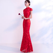 Load image into Gallery viewer, Lace Floral Embroidery Wedding Qipao Gown
