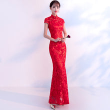Load image into Gallery viewer, Lace Floral Embroidery Wedding Qipao Gown
