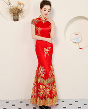 Load image into Gallery viewer, Brocade and Sequin Embroidery Red Chinese Dress
