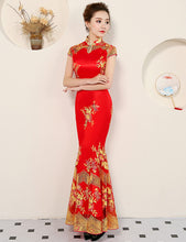 Load image into Gallery viewer, Long Red Mermaid Bridal Qipao Dress
