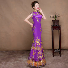 Load image into Gallery viewer, Sequin Embroidery Purple Qipao Gown

