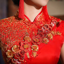 Load image into Gallery viewer, Chinese Red Floral Applique Wedding Dress Gown
