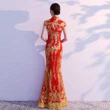 Load image into Gallery viewer, Lace Embroidery Mermaid Chinese Wedding Cheongsam Dress
