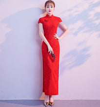 Load image into Gallery viewer, Mandarin Collar Red Long Lace Dress
