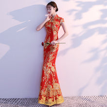Load image into Gallery viewer, Lace Embroidery Mermaid Wedding Qipao Dress
