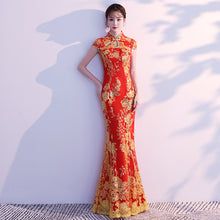 Load image into Gallery viewer, Lace Embroidery Mermaid Wedding Cheongsam Dress

